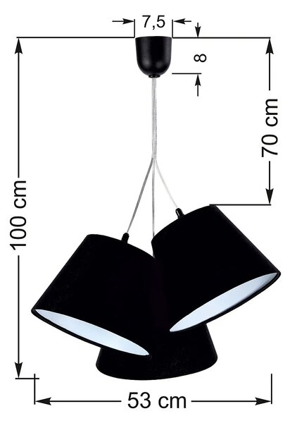 Czarno-biała potrójna lampa wisząca dzwonki F0-B08