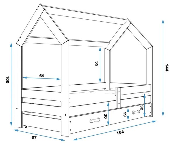 Szare łóżeczko drewniane dla dziecka 80x160 W9-E22