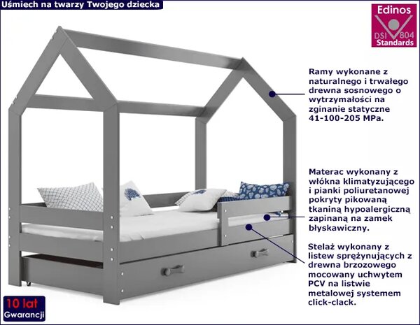 Szare łóżeczko drewniane dla dziecka 80x160 W9-E22