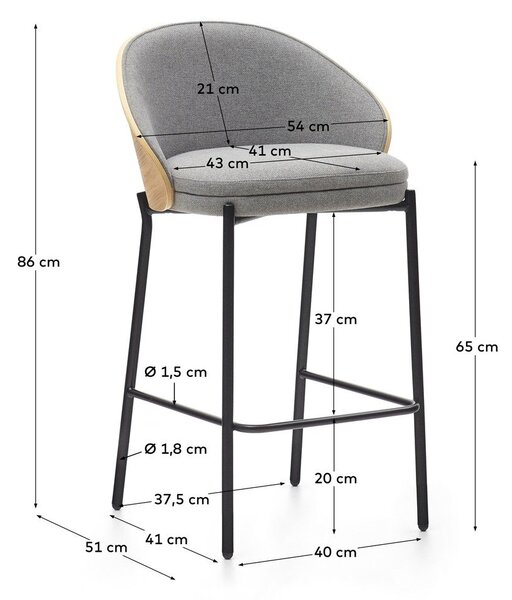 Szaro-naturalny hoker (wysokość siedziska 65 cm) Eamy – Kave Home