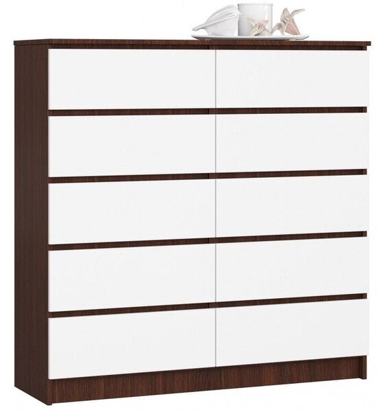Komoda do salonu, sypialni, STILO, 10 szuflad, 120x40x121 cm, wenge, biel, mat | TYLETEGOTU