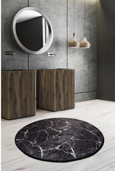 Czarny dywanik łazienkowy ø 100 cm Marble – Foutastic