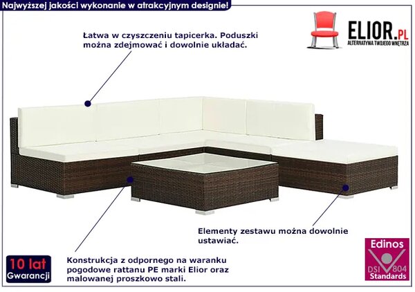 6-częściowy zestaw ogrodowy ze stolikiem brązowo-śmietankowy G6-W68
