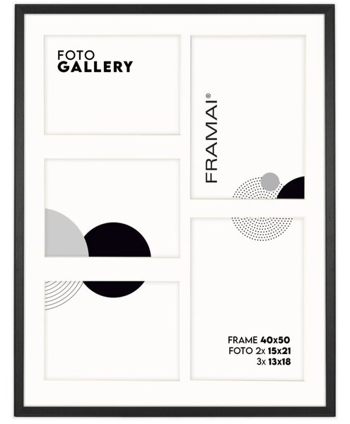Ramka na zdjęcia 2x 15x21 cm 3x 13x18 cm czarna galeria na 5 zdjęć multirama 40x50 cm FRAMAI®
