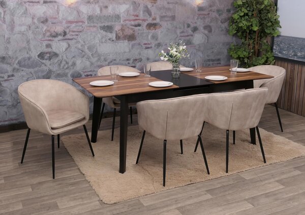 Zestaw 6 krzeseł do jadalni HWC-O28, krzesło kuchenne tapicerowane, tkanina/tekstylia (340g/m²) metal ~ taupe