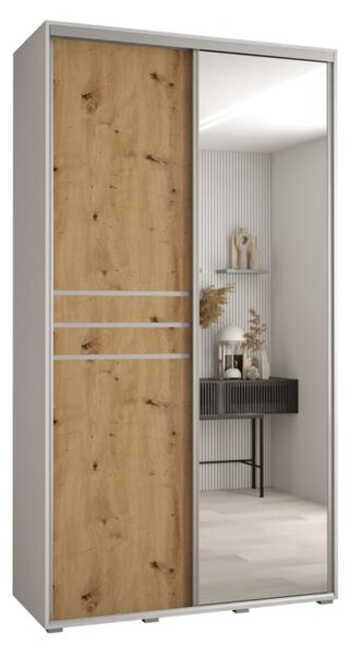Szafa przesuwna wysoka Davos 11 130, gł. 60 cm biały + artisan + srebrny