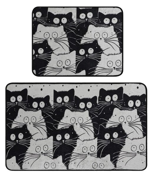 Czarno-szare dywaniki łazienkowe zestaw 2 szt. 60x100 cm White Cats – Foutastic