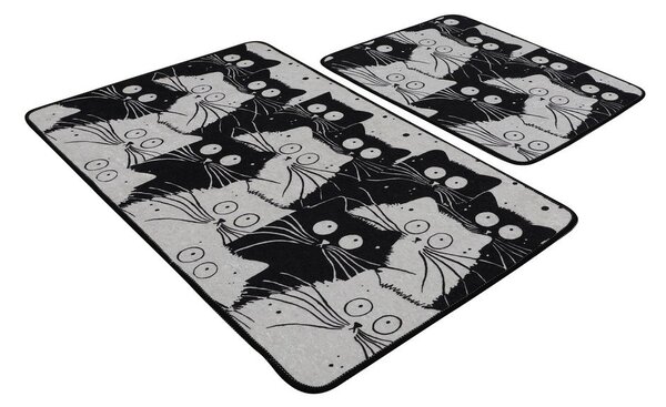 Czarno-szare dywaniki łazienkowe zestaw 2 szt. 60x100 cm White Cats – Foutastic