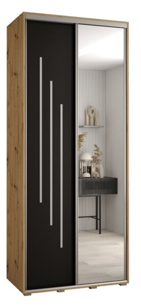 Szafa przesuwna wysoka Davos 9 100, gł. 60 cm artisan + czarny + srebrny