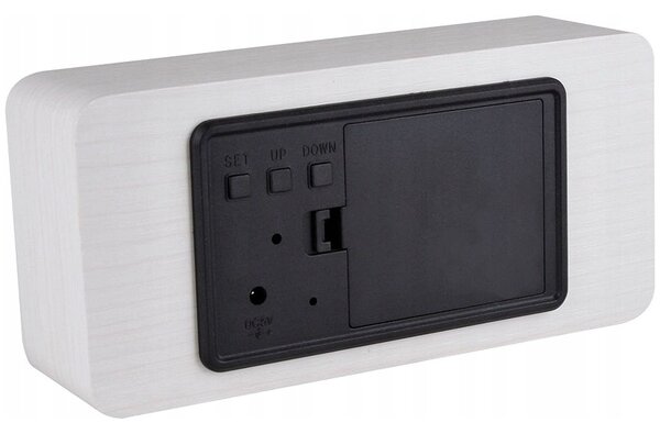 Zegar Budzik DREWNIANY Elektroniczny Cyfrowy LED Stojący - TERMOMETR + DATA