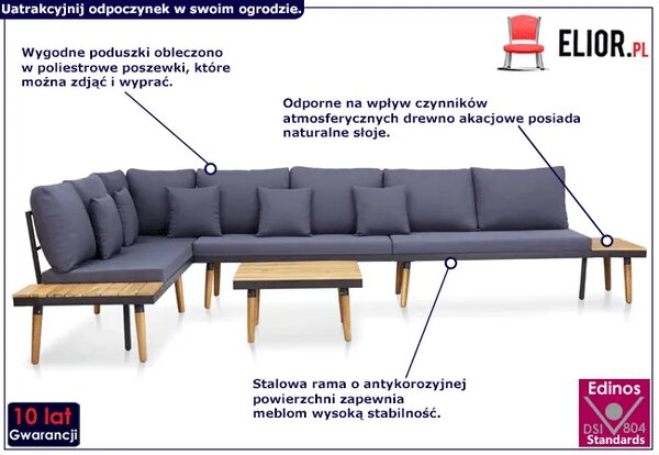 Zestaw mebli ogrodowych z ciemnoszarymi poduszkami L1-K20