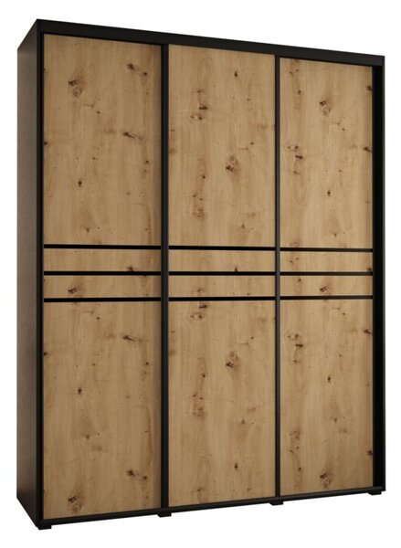 Szafa przesuwna wysoka Davos 10 200, gł. 60 cm czarny + artisan + czarny