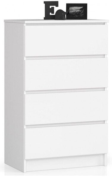 Komoda do sypialni, 4 szuflady, STILO, 60x40x99 cm, biel, mat | TYLETEGOTU