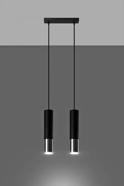 Czarno-chromowana lampa wisząca nad wyspę P9-L97