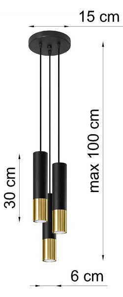 Czarno-złota potrójna lampa wisząca tuba K1-D96