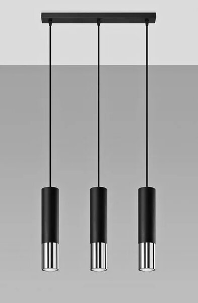 Czarno-chromowana potrójna lampa wisząca tuba T9-L02
