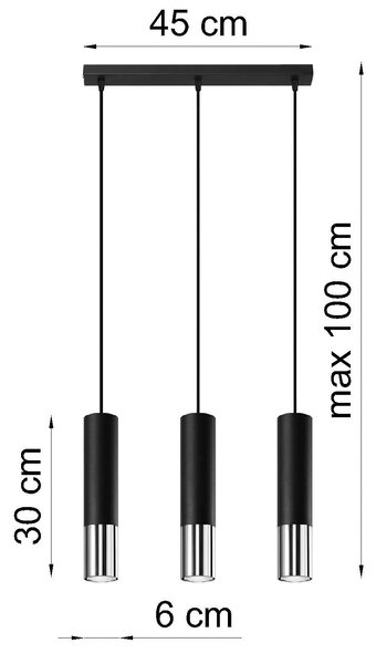 Czarno-chromowana potrójna lampa wisząca tuba T9-L02