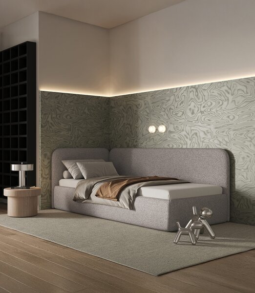 Łóżko Bao 90x200, tkanina LOOP 07, stelaż metalowy, strona lewa, otwierany bocznie