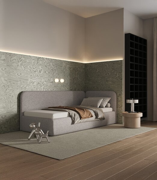 Łóżko Bao 90x200, tkanina LOOP 07, stelaż metalowy, strona prawa, otwierany bocznie