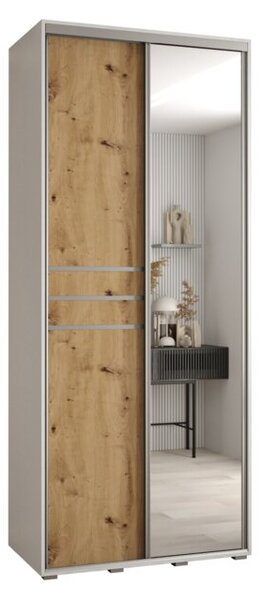 Szafa przesuwna wysoka Davos 11 120, gł. 60 cm biały + artisan + srebrny