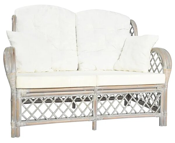2-osobowa szara sofa rattanowa z lnianą tapicerką T1-E67