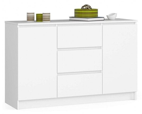 Komoda do sypialni, 3 szuflady, PLENO, 120x40x77 cm, biel, mat | TYLETEGOTU