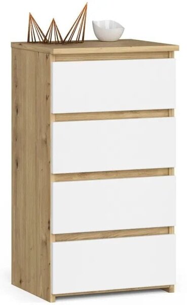 Szafka do sypialni, STILO, 4 szuflady, 40x35x74 cm, biel, dąb artisan, mat | TYLETEGOTU