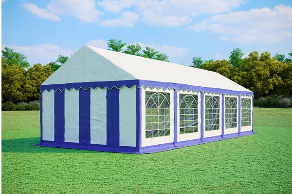 Namiot imprezowy 4x10m PREMIUM PVC trudnopalny - Niebiesko-biały
