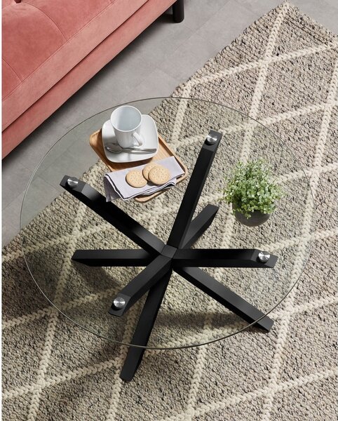 Czarny okrągły stolik ze szklanym blatem ø 82 cm Argo – Kave Home
