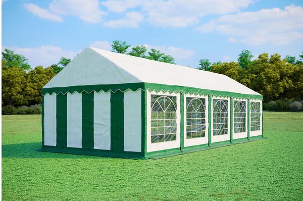 Namiot imprezowy 4x10m PREMIUM PVC trudnopalny - Zielono-biały