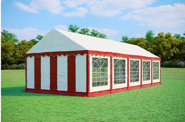 Namiot imprezowy 4x10m STANDARD PVC trudnopalny - Czerwono-biały