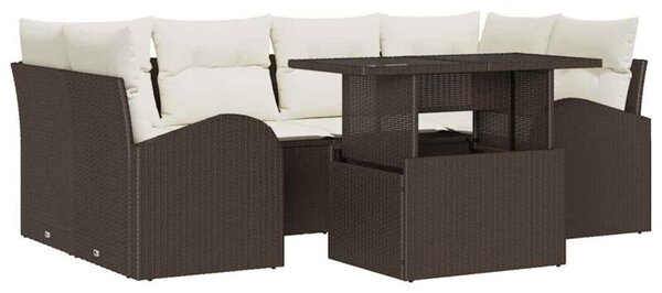 Zestaw Mebli Ogrodowych Komplet Wypoczynkowy Z Poduszkami 7-Częściowy Brązowy Rattan Na Taras Balkon Ogród