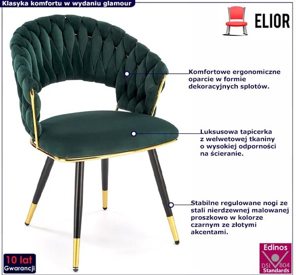 Krzesło tapicerowane w stylu glamour butelkowa zieleń H0-W83
