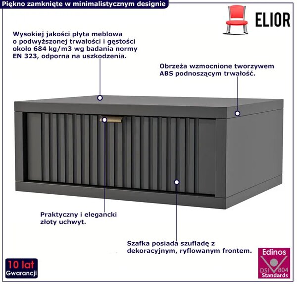 Czarna ryflowana szafka nocna wisząca - Ikta