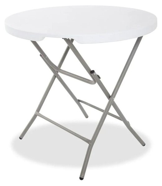 Okrągły stolik składany Ø 80 cm, wys. 75 cm – biały blat HDPE, stalowa rama
