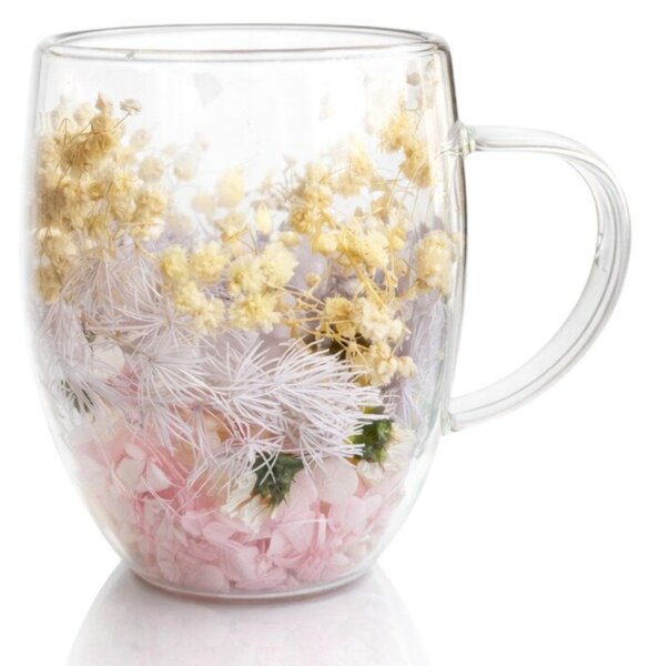 Szklanka termiczna z kwiatami w środku, gipsówka hortensje kolorowe 300 ML 1szt SZK207