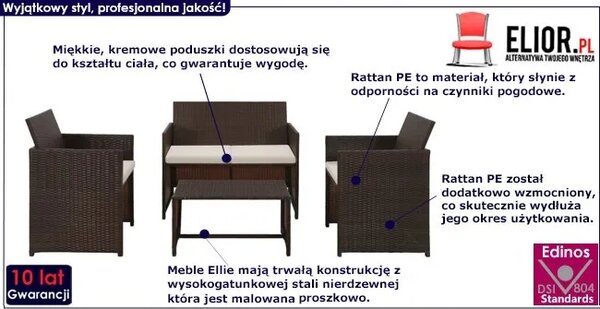4-częściowy brązowy zestaw wypoczynkowy z poduszkami D6-D34