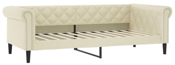 Sofa z funkcją spania, kremowa, 100x200 cm, sztuczna skóra
