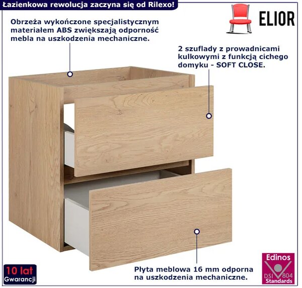 Podwieszana szafka łazienkowa pod umywalkę jasny dąb 60 cm E6-N75