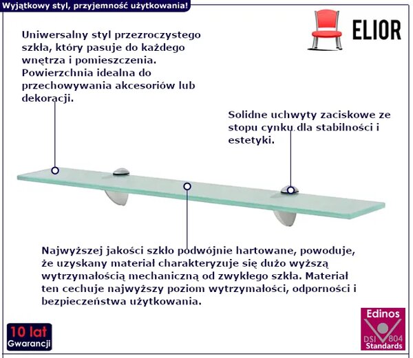Elegancka półka szklana 60x20 S8-A28
