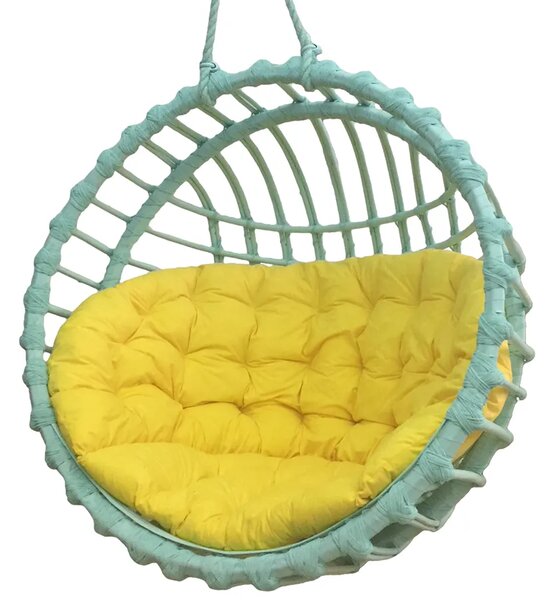 Fotel okrągły wiklinowy z żółtą poduszką - Petro 2X