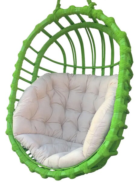 Zielony kosz wiszący z wikliny z poduszką - Petro 3X