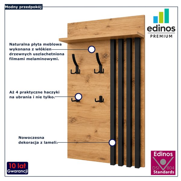 Nowoczesny wieszak ścienny lamelowy na kurtki dąb artisan + czarny N8-P50
