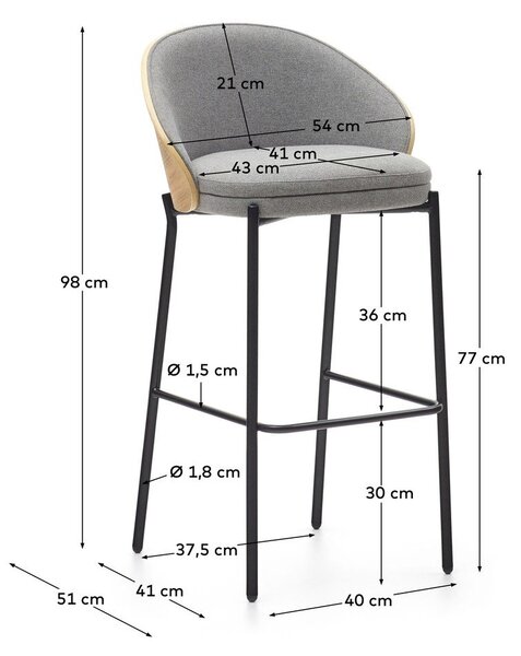 Szaro-naturalny hoker (wysokość siedziska 77 cm) Eamy – Kave Home