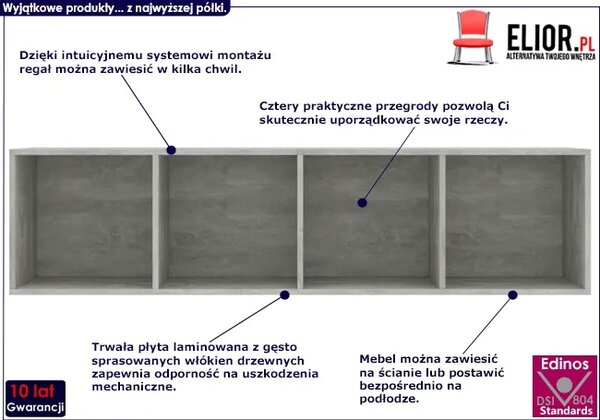 Betonowo-szary modułowy regał ścienny E0-G24