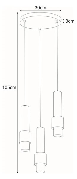 Czarna okrągła lampa wisząca 3 tuby - S072 H4-L47