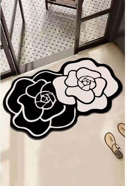Czarno-biały dywanik łazienkowy 60x100 cm Bungari Rose – Foutastic