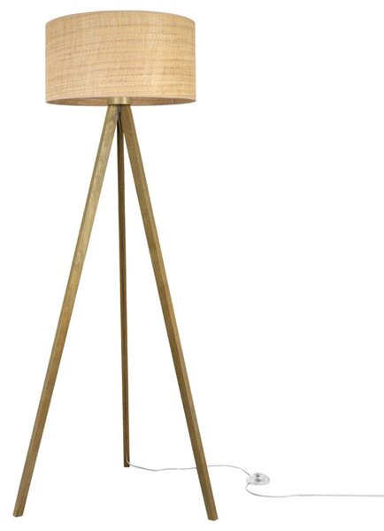 Lampa podłogowa trójnóg dębowy Light Home LH Rattan 1xE27 44cm abażur walec beżowy