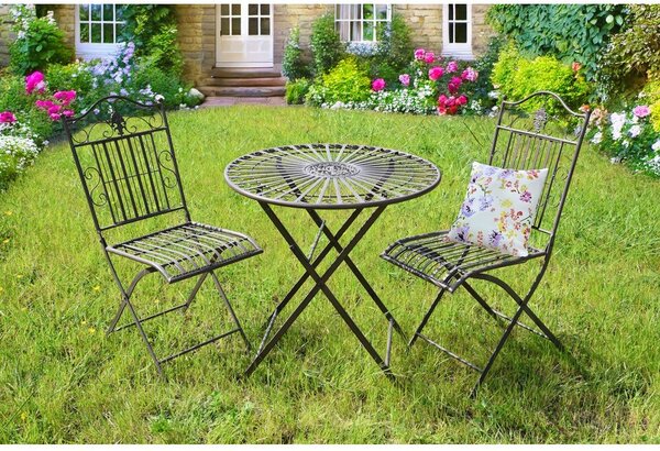 Ciemnobrązowy metalowy zestaw mebli ogrodowych dla 2 osób – Garden Pleasure