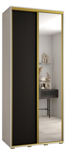 Szafa przesuwna wysoka Davos 3 100, gł. 45 cm biały + czarny + złoty